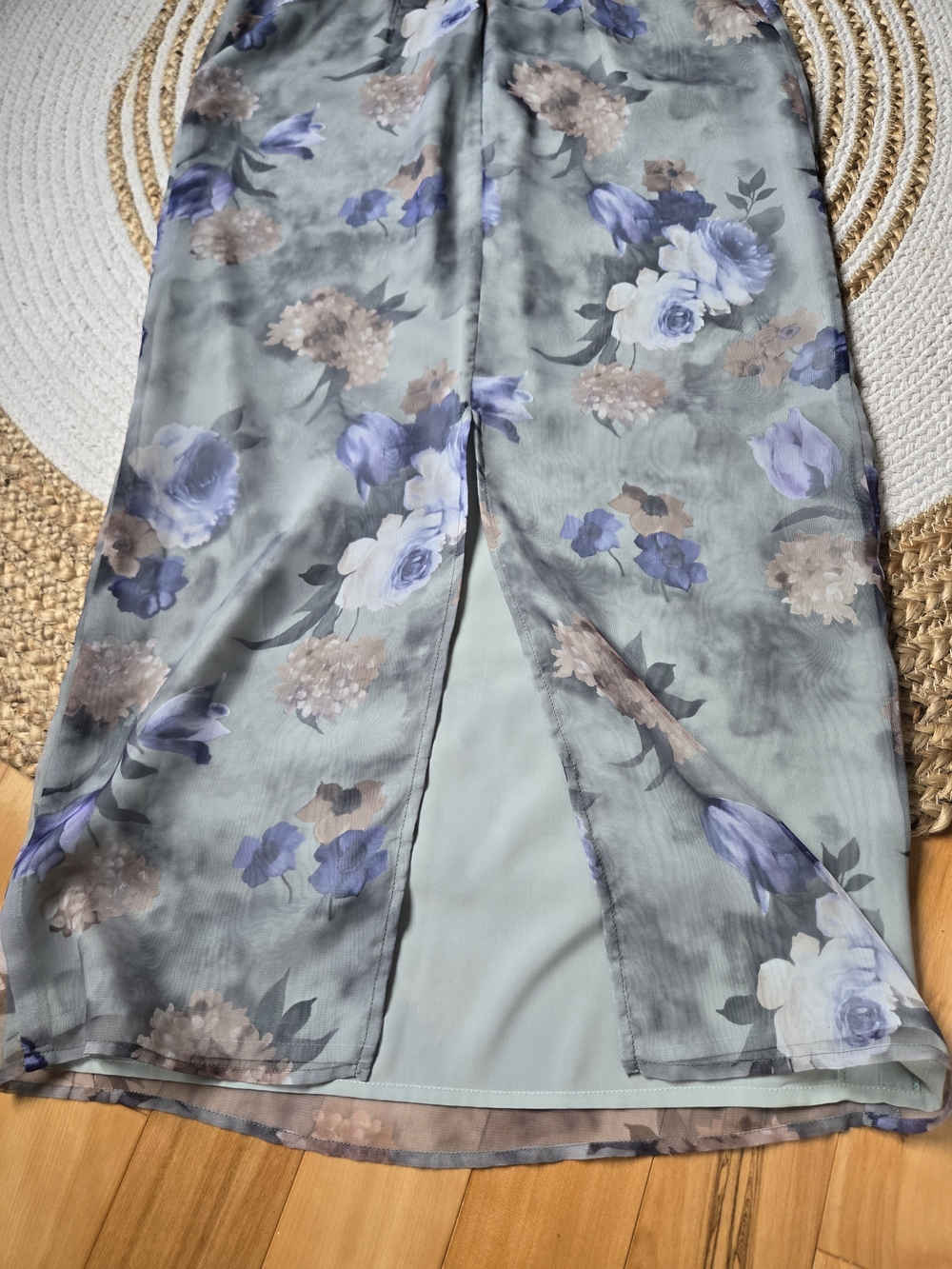 Vintage 90s Scoop-Neck Floral Maxi Dress Sage Blue Whimsigoth Grunge Gothic S/M - Picture 9 of 16
